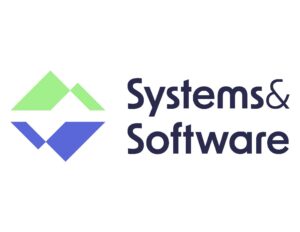 Logo for Systems & Software with lime green geometric peak icon and navy wordmark.