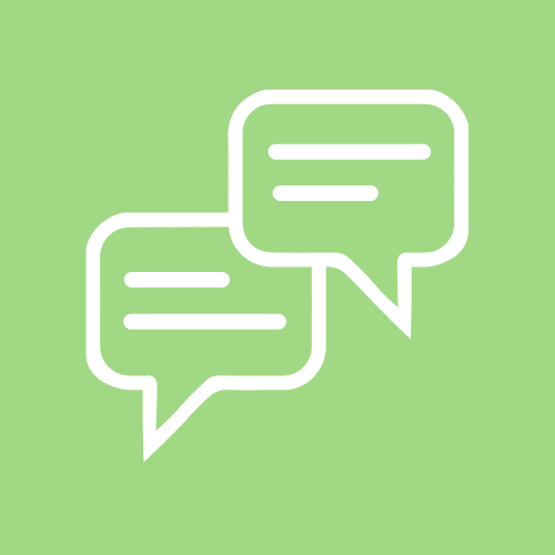 Two overlapping chat bubbles icon representing messaging on a green background