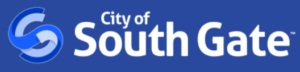 City of South Gate official logo: blue banner with a circular emblem and the words 'City of South Gate' in white.