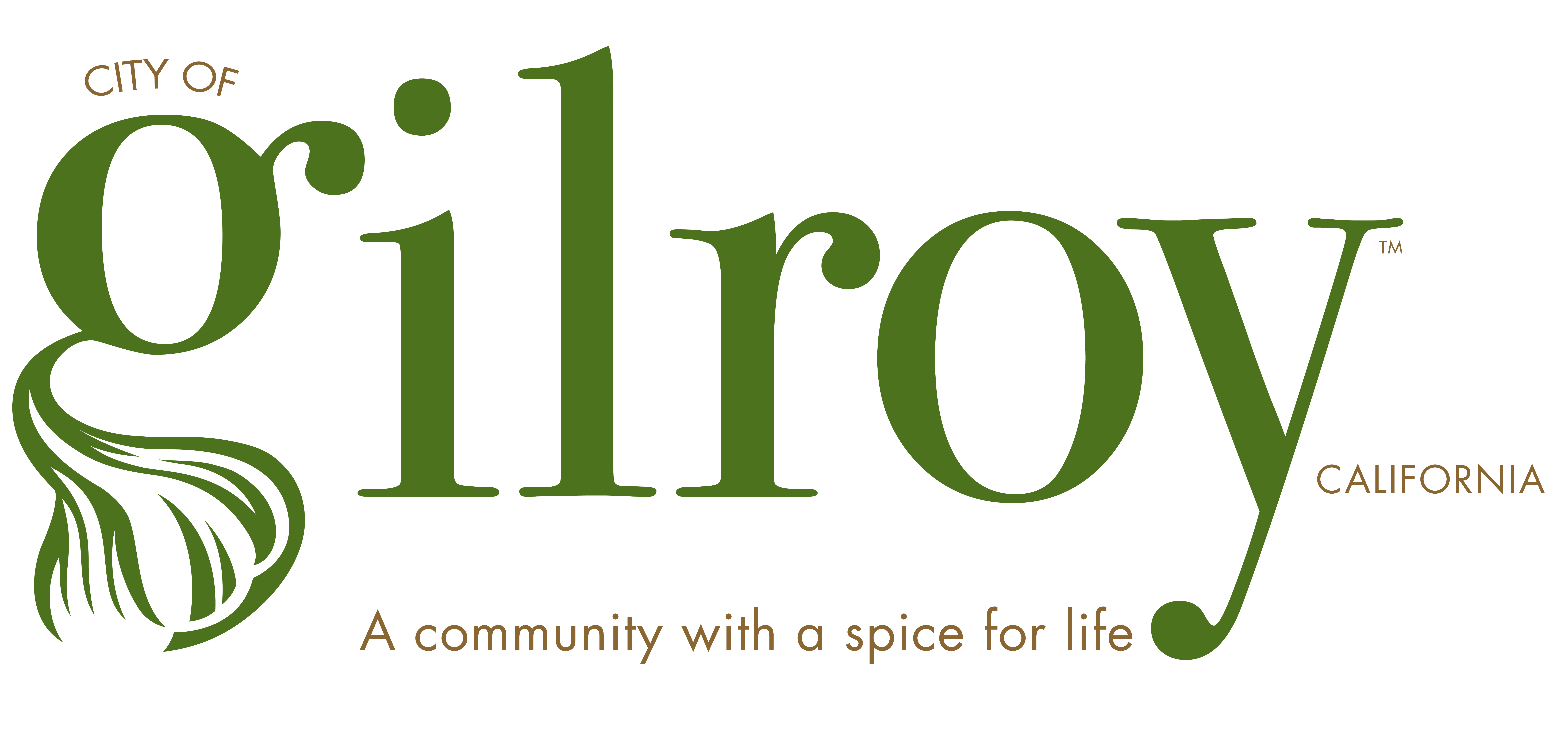 City of Irvine, California logo in green script with a decorative leaf/tassel design and the slogan "A community with a spice for life."
