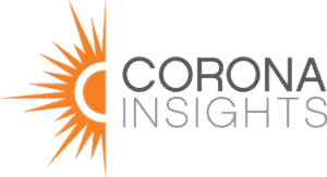 Corona Insights logo: orange sunburst emblem to the left of the gray 'CORONA INSIGHTS' text.